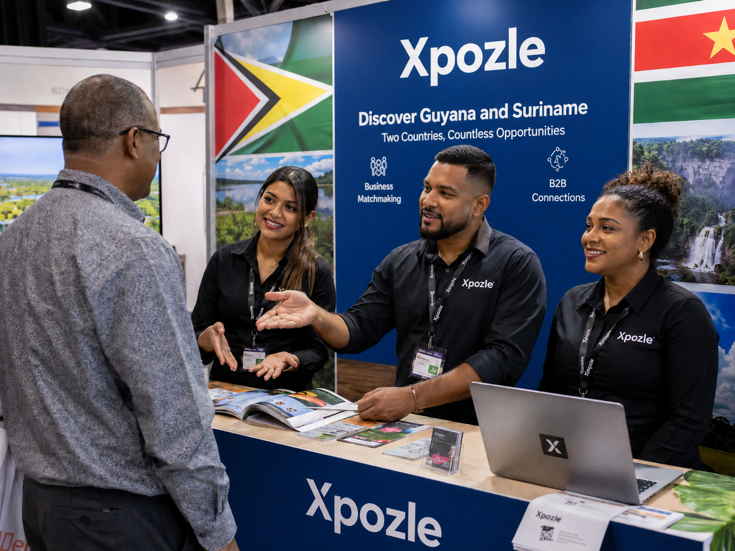 Xpozle-team presenteert producten en promotiemateriaal op een internationale beurs